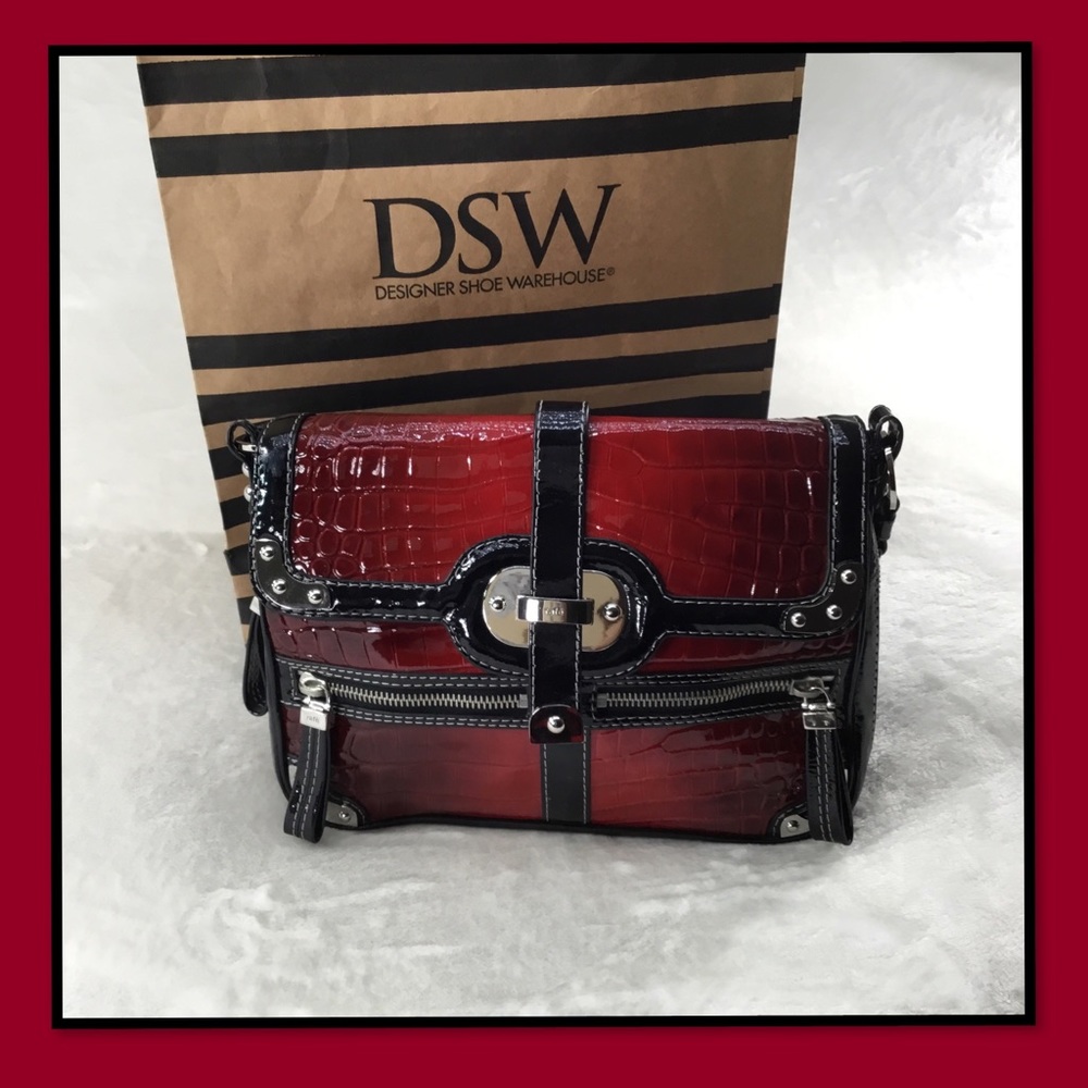 RAFE PURSE BLACK AND RED PATENT LEATHER